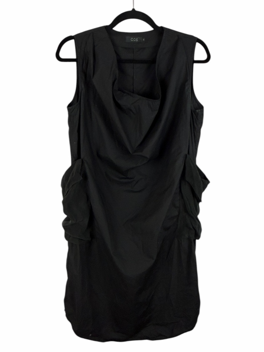 COS Black Draped Tunic Dress Sleeveless Minimalist Oversized Top Size 40